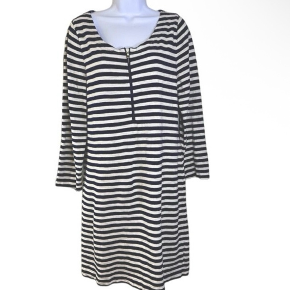 J Crew Navy&White Striped 1/4 Zip Long Sleeve 100% Cotton Sweater Dress Nautical